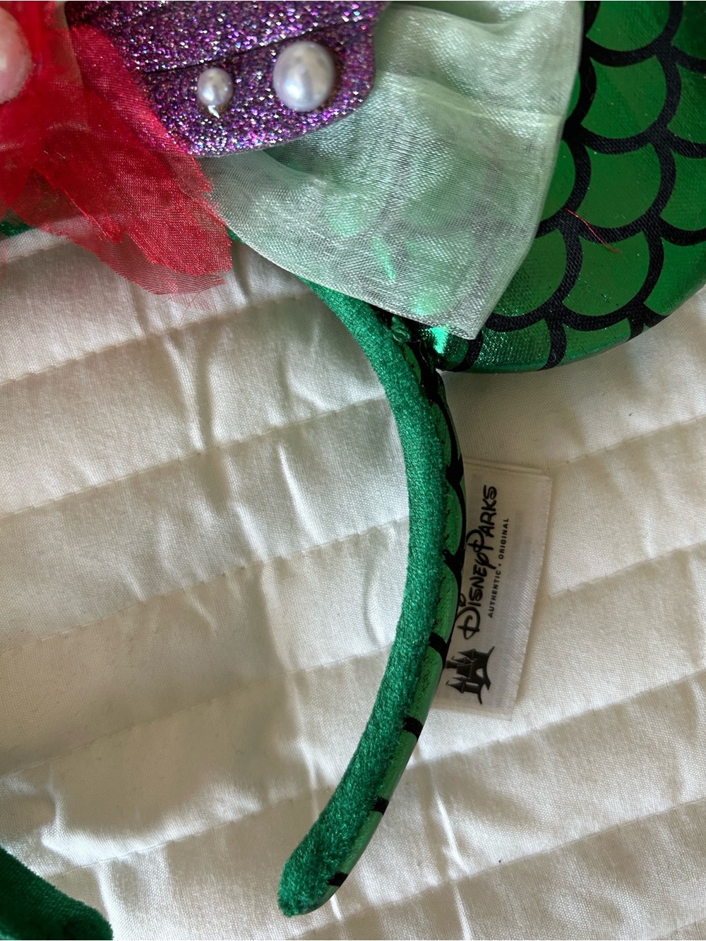 Disney Ariel Little Mermaid Minnie Ears with Purple Shell and Res Flower - Picture 2 of 4